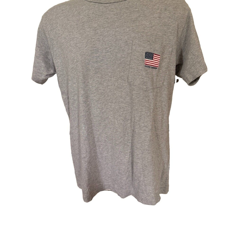 Vintage Ralph Lauren Men’s Sz M Gray Pocket T-Shirt American Flag